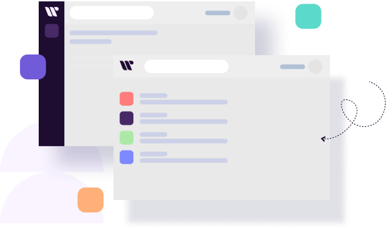 AI Mock Interview interface showing overlapping browser windows with app features and decorative elements